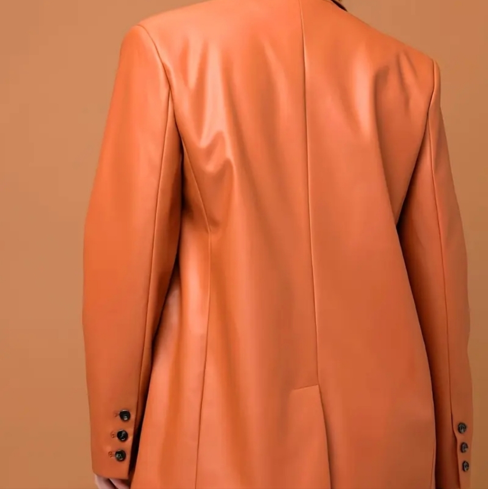 Chic Faux Orange Leather Jacket/Pants - image 2